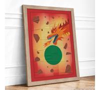 Playful Dragon Framed Wall Art Print A1 Oak
