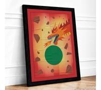 Playful Dragon Framed Wall Art Print A3 Black