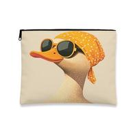 Playful Duck Makeup Bag, Cute Modern Cosmetic Pouch for Women, Portable Canvas Zipper Organizer, Summer Travel Toiletry Bag 7x9 Inch
