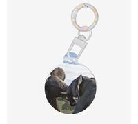 Playful Dusty Gray Elephants Print Round Acrylic Pet Tag, Dog Neck Pendant Tags for Pets Circular Dog Cat Collar Name Tags