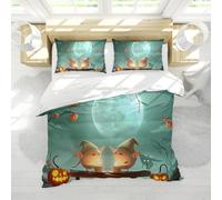 Playful Elf Halloween Bedding Set Fantasy Tree Full Moon Cute Festive Art 3 Pieces Soft Microfiber Duvet Cover Set with 2 Pillow Shams Single