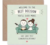 Playful Engagement Card - Big Cheers to the Newly Engaged - Cute Couple Cuddled Up on a Pastel Sofa - Playful Text Brings the Celebration Vibes - 145mm Square, Envelope Included