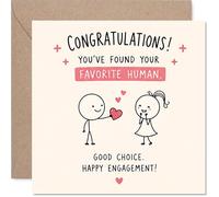 Playful Engagement Card - Found Your Favourite Human - Playful Stick Figures and Hearts in Pink and Cream - Light-hearted Engagement Vibes - 145mm Square, Envelope Included
