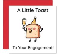 Playful Engagement Card - Raise a Glass with a Giggle - Cartoon Toast in a Party Hat Cheers with Bubbly - 145mm Square, Envelope Included