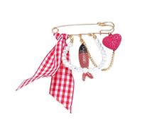 Playful Extra Long Fish Badge with Heart and Checkered Design Brooch Funny Corsage Pin for Teens and Adults Love Checkered Ribbon Brooch