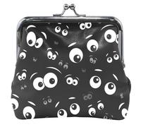 Playful Eyes Black Coin Purse for Men Women Leather Buckle Kiss Lock Card Change Purse for Coin, Playful Eyes Black, Classic