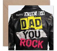 Playful Father's Day Card for Dad - Dad, You Rock - Bold Leather Jacket Motif with Punchy Colours - Adds a Fun Edge to Father's Day - 145mm Square, Envelope Included