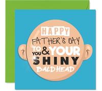 Playful Father's Day Card - Raise a Grin with This Shiny Bald Head Cartoon - Humorous Design in Blue and Green - Perfect for Poking Gentle Fun - 145mm Square, Envelope Included