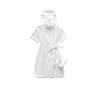 Playful Flirty Nurse Dress Halloween Costume - Short Sleeve Mini Skirt Cosplay Outfit with Bow Tie & Hat for Women’s Boudoir Party Roleplay Fantasy Lingerie Fancy Dress White