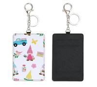 Playful Floral Gnome Id Card Holder with Key Ring Bus Pass Holder for Women Men with 2 Card Slots Slim Wallet for Nurse Teacher Student Meal Bank Credit Cards Daily Use Paramedic Accessories