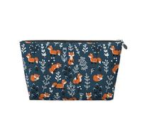 Playful Foxes Forest Blues Makeup Bag, Cosmetic Bags Travel Toiletry Bag Make Up Bag for Women, Leather Makeup Bag Organizer, Cute Makeup Pouch Silver