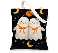 Playful Ghosts Canvas Tote Bags, Cute Halloween Pattern Reusable Grocery Bags, Lightweight Washable Shoulder Strap Canvas Bags for Gym Outdoor Travel Beach Picnic 13x15 Inch