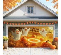 Playful Ghosts Garage Door Cover, Halloween Pumpkin Decorations, Large Outdoor Fall Decor for Parties 157x71 Inch