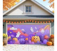 Playful Ghosts Garage Door Cover, Violet Fall Halloween Decorations, Outdoor and Indoor Autumn Party Decor 157x71 Inch