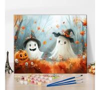 Playful Ghosts Paint by Number Kits for Beginners Ghosts and Witches Painting by Numbers as Gifts for Adults Halloween DIY Oil Painting Kit Drawing Paintwork for Home Decor 16x20 Inch Without Frame