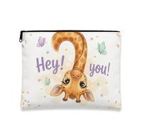 Playful Giraffe Cosmetic Bag, Cute Animal Makeup Pouch for Women, Portable Canvas Zipper Organizer, Fun Gift for All Seasons, White, 7x9 Inch, Giraffe