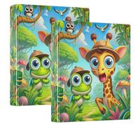 Playful Giraffe Friendly Frog Three Ring Binders 1.5 Inch Hold 200 Sheets Cute Portfolio Folders Floral Round Ring Heavy Duty Binder, 12.4x10.63x2.36inch, 1 Pack