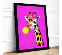 Playful Giraffe Pop Art Framed Wall Art Print A3 (42×29.7cm) Black, Wall Decor for Living Room, Bedroom, Office & Home, Ready to Hang, Art Gift