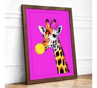 Playful Giraffe Pop Art Framed Wall Art Print A3 (42×29.7cm) Walnut, Wall Decor for Living Room, Bedroom, Office & Home, Ready to Hang, Art Gift