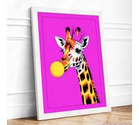 Playful Giraffe Pop Art Framed Wall Art Print A3 (42×29.7cm) White, Wall Decor for Living Room, Bedroom, Office & Home, Ready to Hang, Art Gift