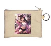 Playful Girl with Samurai Sword Key Chain Coin Purse Beige