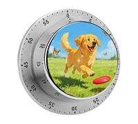 Playful Golden Retriever Kitchen Timer Visual Timer for Cooking 60 Minute Wind Up Timers Stainless Steel Manual Magnetic Countdown Visual Mechanical Timers Cooking Clock with Loud Alarm