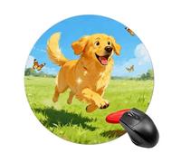 Playful Golden Retriever Mouse Pad Round Laptop Mouse Mat Cute Computer Mousepad Keyboard Pad Non-Slip Desk Pads for Gaming Office Work Home