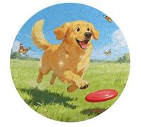 Playful Golden Retriever Personalized Jigsaw Puzzles, 195Pcs Custom Wooden Jigsaw Puzzle Round Puzzle Gift Adult