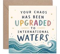 Playful Good Luck Card - International Waters of Chaos - Whimsical Waves and Pastel Stars Design - 145mm Square, Envelope Included