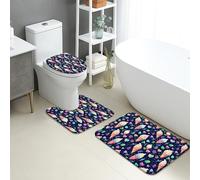 Playful Ice Cream Quick Dry Bath Mat, Fanciful Cone Pattern Absorbent Non Slip Shower Mat, Summer Decorative Flannel Washable Bath Rugs for Bathroom Toilet Restroom 3 Piece Sets