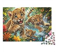 Playful Jaguar Cubs 1000 Piece Jigsaw Puzzle for Adults | 70x50cm Cardboard pieces, family time, vibrant jungle scene, gift for puzzle fans