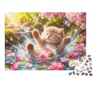 Playful Kitten in Spring Flowers 1000 Piece Jigsaw Puzzle for Adults | 38x26cm Charming kitten splashing among colourful spring blossoms; a delightful screen-free activity for relaxing solo or