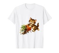 Playful Kitten Knocking Over Flower Pot Cute Vintage Style Value Graphic T-Shirt