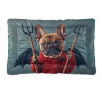 Playful Mischievous Bulldog Demon Washable Dog Sleeping Mattress Non-Slip Soft Comfortable Pet Mat for Large Jumbo Medium Small Dogs 36" x 24"