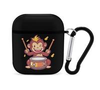 Playful Monkey Playing Drums Case Cover Compatible with AirPods 1 2 Generation with Black Keychain