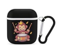 Playful Monkey Playing Drums Case Cover Compatible with AirPods 1 2 Generation with Black Keychain