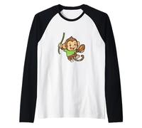 Playful Monkey Rugby Swing Cartoon Raglan Baseball Tee
