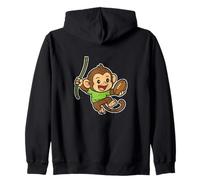 Playful Monkey Rugby swing Cartoon Zip Hoodie