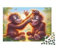 Playful Monkey Twins 1000 Piece Jigsaw Puzzle for Adults & Teens, Thick Cardboard, Orangutan Brothers, Educational Leisure Activity, Develops Fine Motor Skills, Great Gift Idea 70x50cm/1000pcs