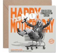 Playful Mother's Day Card for Mom - Witty Milestone Mischief - Elderly Woman Riding a Shopping Trolley, Orange and Black Humour - 145mm Square, Envelope Included