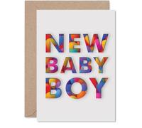 Playful New Baby Card - Bright Balloons and Bold Lettering Celebrate a New Baby Boy - Colourful, Joyful Design Bursting with Fun - A5, Envelope Included