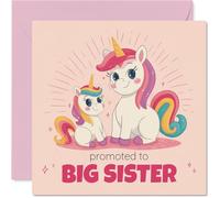 Playful New Baby Card for Sister - Promoted to Big Sister - Cheerful Unicorn Family Design in Pink Pastels - A Joyful Way to Welcome a New Sibling - 145mm Square, Envelope Included
