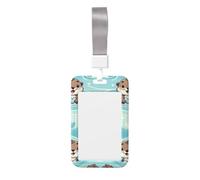 Playful-Otter-Cuddles Abs Vertical Id Badge Holder, Name Badge with Clear Scanning Film