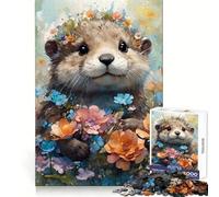 Playful Otter Flower Crown 1000 Piece Jigsaw Puzzles for Adults Jigsaw Memory Gain Stress Release Design Assembly Xmas Gift (38x26cm)