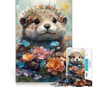 Playful Otter Flower Crown 1000 Piece Jigsaw Puzzles for Adults Jigsaw Memory Gain Stress Release Design Assembly Xmas Gift (38x26cm)