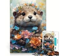 Playful Otter Flower Crown 1000 Piece Jigsaw Puzzles for Adults Smart Reason Toy Quiet Fun Smooth Edge Festival Gift (38x52cm)