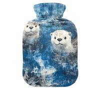 Playful Otters Water Blue Hot Water Bottle with Velvet Cover Hot Water Bag for Neck, Shoulder and Menstrual Cramps, 2 Liters