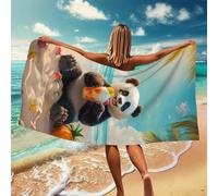 Playful Panda Beach Towel Plush Microfiber Large Cute Animal Design Quick Dry Sand Free Lightweight Blankets for Summer Pool Travel Outdoor Fun 70x35 Inch
