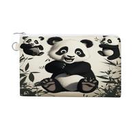 Playful Panda Coin Purse Mini Pouch Change Wallet with Keychain Portable Change Wallet Canvas Coin Bag