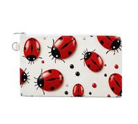 Playful Panda Wallet for Men Women Canvas Coin Purse Zippered Change Holder with Secure Closure, Red Ladybug, One size